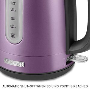 Sencor SWK1773VT 1.7L Stainless Steel 1500w Fast Boil Electric Tea Kettle & Pour Over Coffee Kettle with Lid Safety Lock, Violet