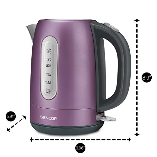 Sencor SWK1773VT 1.7L Stainless Steel 1500w Fast Boil Electric Tea Kettle & Pour Over Coffee Kettle with Lid Safety Lock, Violet