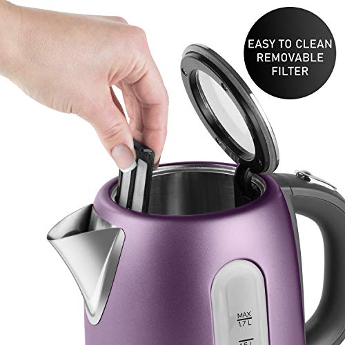 Sencor SWK1773VT 1.7L Stainless Steel 1500w Fast Boil Electric Tea Kettle & Pour Over Coffee Kettle with Lid Safety Lock, Violet