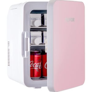 vevor mini fridge, 10 liter portable cooler warmer, skincare fridge pink, compact refrigerator, lightweight beauty fridge, for bedroom office car boat dorm skincare (110v/12v)