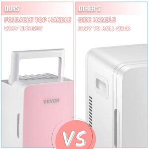 VEVOR Mini Fridge, 10 Liter Portable Cooler Warmer, Skincare Fridge Pink, Compact Refrigerator, Lightweight Beauty Fridge, for Bedroom Office Car Boat Dorm Skincare (110V/12V)