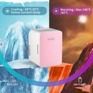 VEVOR Mini Fridge, 10 Liter Portable Cooler Warmer, Skincare Fridge Pink, Compact Refrigerator, Lightweight Beauty Fridge, for Bedroom Office Car Boat Dorm Skincare (110V/12V)