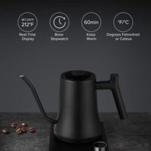 Electric Gooseneck Kettle With Variable Temperature Control, One-key Control All Functions, Pour-Over Coffee Kettle and Tea Kettle, 1200W Quick Heating, 0.8L, Built-in Stopwatch, Matte Black