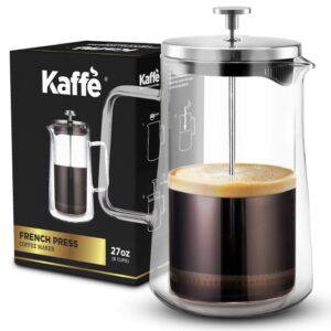 kaffe large french press coffee maker & camping coffee pot - double-wall insulated borosilicate glass tea & coffee press - perfect travel & camping cookware (6 cups / 0.8l)