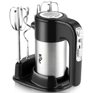 bear hand mixer electric, 5-speed 300w electric hand mixer with turbo and 4 stainless steel accessories for easy whipping, mixing cookies, brownies, cakes, and dough batters