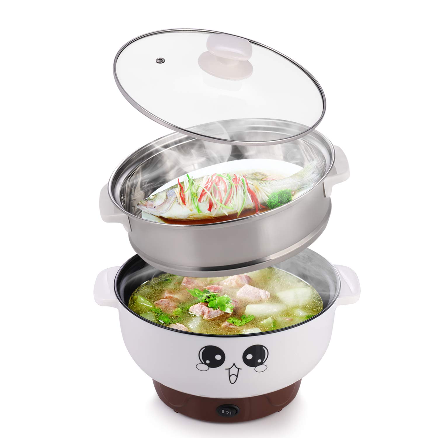 MINGPINHUIUS 4-in-1 Multifunction Electric Cooker Skillet Wok Electric Hot Pot For Cook Rice Fried Noodles Stew Soup Steamed Fish Boiled Egg Small Non-stick with Lid (3.6L, without Steamer)