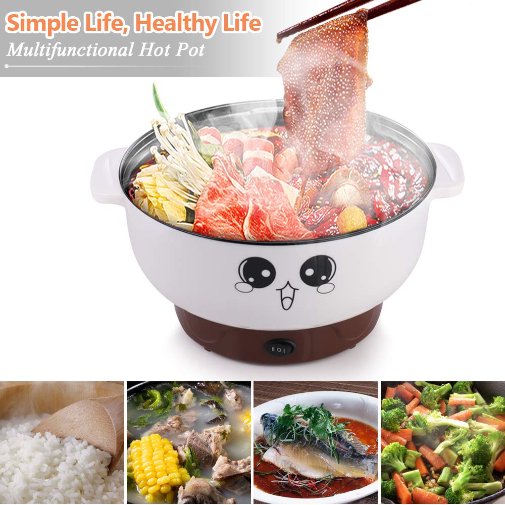 MINGPINHUIUS 4-in-1 Multifunction Electric Cooker Skillet Wok Electric Hot Pot For Cook Rice Fried Noodles Stew Soup Steamed Fish Boiled Egg Small Non-stick with Lid (3.6L, without Steamer)