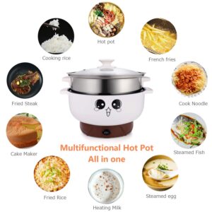 MINGPINHUIUS 4-in-1 Multifunction Electric Cooker Skillet Wok Electric Hot Pot For Cook Rice Fried Noodles Stew Soup Steamed Fish Boiled Egg Small Non-stick with Lid (3.6L, without Steamer)