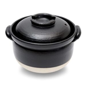donabe clay rice cooker pot casserole japanese style made in japan for 2 to 3 cups with double lids, microwave safe