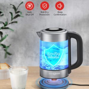 Paris Rhône Electric Kettle, Tea Kettle with 6 Temperature Settings, 1.7L Glass & Stainless Steel Heater, Touch Control, LED Screen, Keep Warm Mode, Boil-Dry Protection, for Milk, Tea, Coffee
