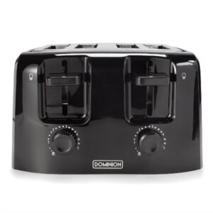 dominion 4-slice toaster with shade control, slide-out crumb tray, auto-shutoff cord storage & cool wall, toast lift, black