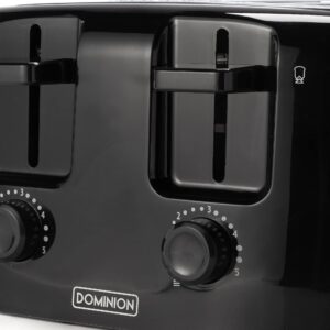 Dominion 4-Slice Toaster with Shade Control, Slide-Out Crumb Tray, Auto-Shutoff Cord Storage & Cool Wall, Toast Lift, Black