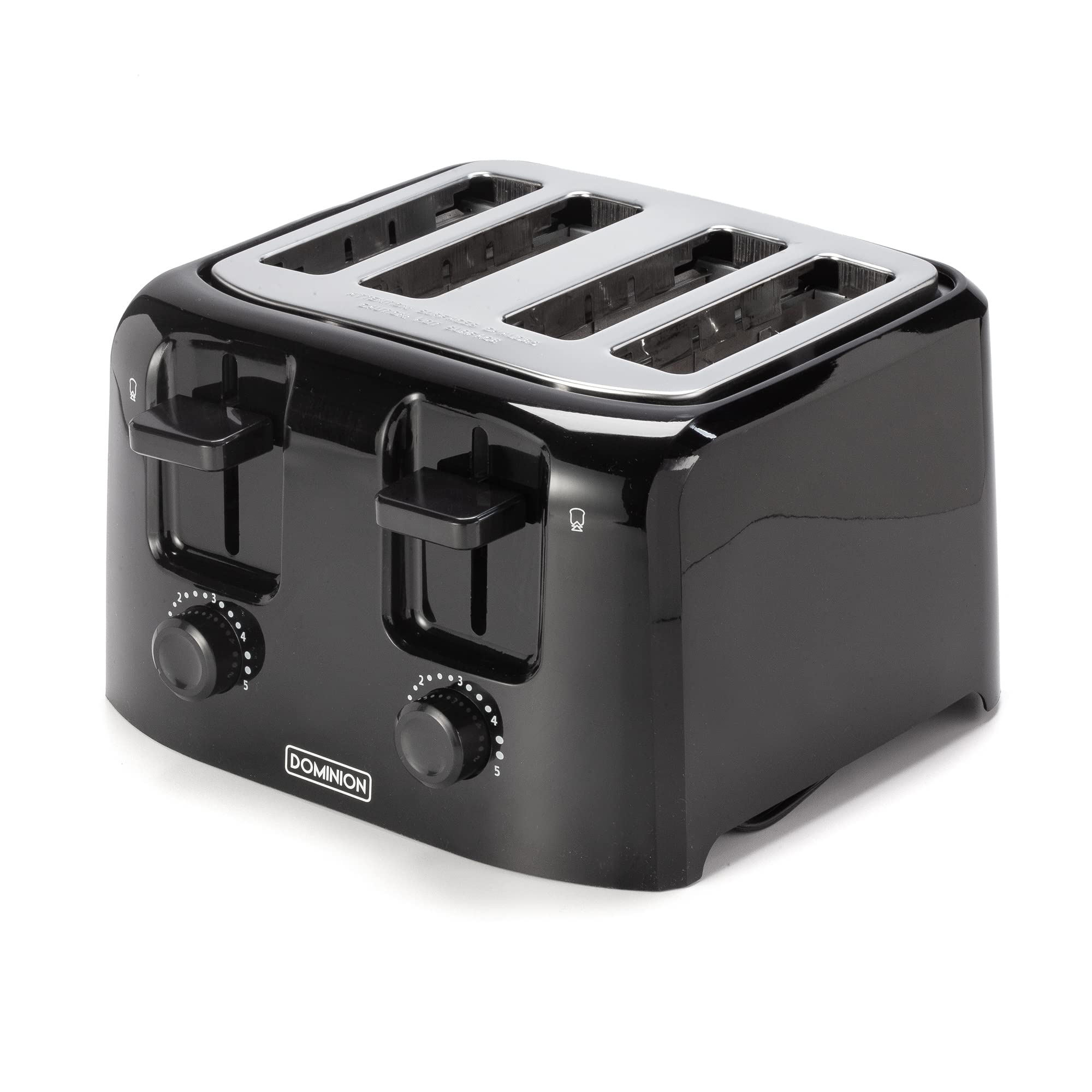 Dominion 4-Slice Toaster with Shade Control, Slide-Out Crumb Tray, Auto-Shutoff Cord Storage & Cool Wall, Toast Lift, Black