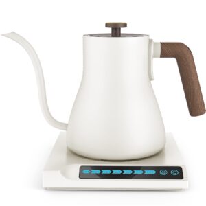 seoukin beige white electric gooseneck kettle with 7 variable presets, best gift for pour over coffee kettle&electric tea pot, 100% stainless steel water boiler with temperature control, beige white
