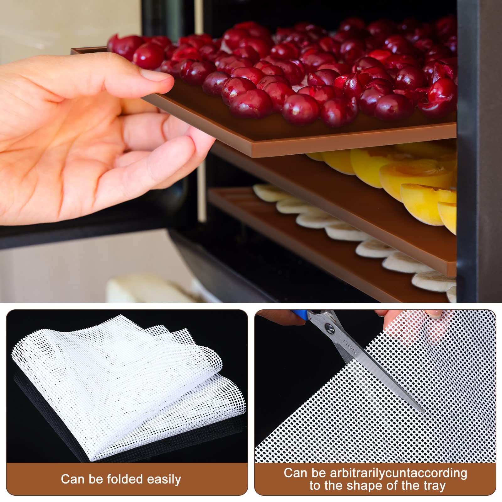 8 Pcs Silicone Dehydrator Mats 10 Pcs Mesh Screen Dehydrator Sheets Nonstick Reusable Fruit Dryer Trays for Jerky Fruit Herbs Flax Crackers Crust Tray