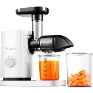 slow masticating juicer, aaobosi juicer machines with quiet motor/reverse function/easy to clean brush - delicate crushing without filtering - cold press juicer for fruit and vegetable, white