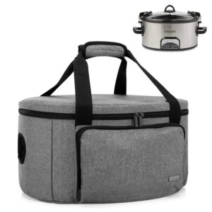 luxja insulated slow cooker bag (with a bottom pad and lid fasten straps), slow cooker carrier fits for most 6-8 quart oval slow cooker, gray