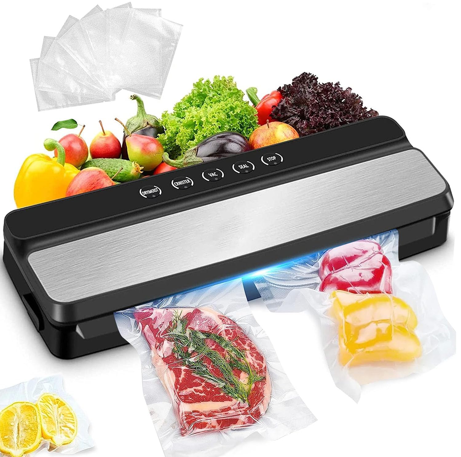 Vacuum Sealer Machine, Automatic Vacuum Sealer Machine with 5-in-1 Easy Options, Vacuum Sealer for Food with 10pcs Vacuum Seal Bags