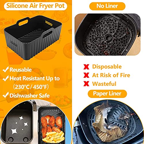 Air Fryer Silicone Pot, Moleath 2Pcs Rectangular Air Fryer Liners Reusable Silicone Air Fryer Basket Insert for Ninja Foodi Dual DZ201 DZ401 DZ090 DZ550 6-10QT and Instant Pot 8QT Dual Air Fryers