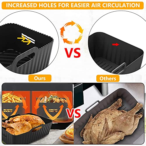 Air Fryer Silicone Pot, Moleath 2Pcs Rectangular Air Fryer Liners Reusable Silicone Air Fryer Basket Insert for Ninja Foodi Dual DZ201 DZ401 DZ090 DZ550 6-10QT and Instant Pot 8QT Dual Air Fryers