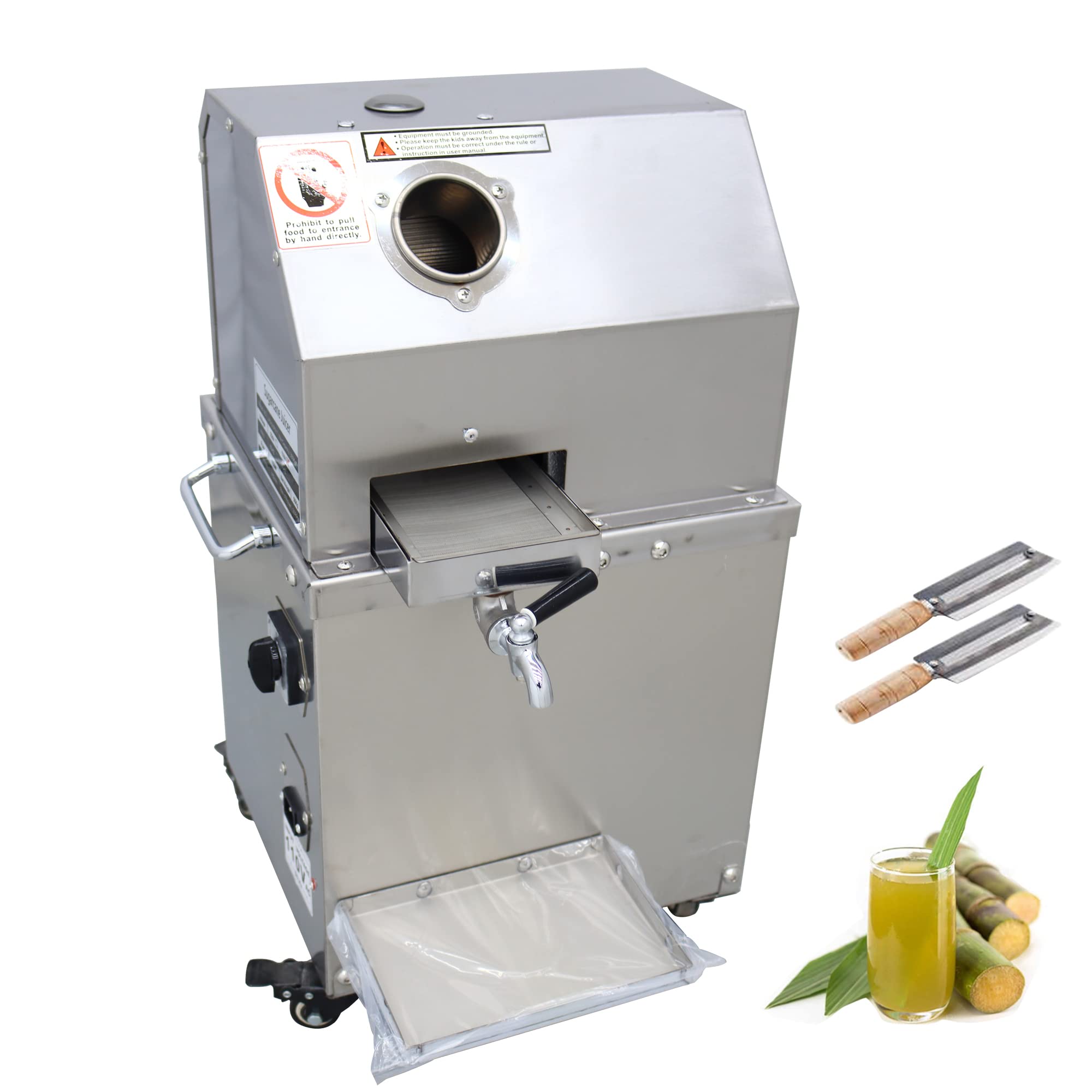 INTSUPERMAI Commercial Sugar Cane Press Juicer Machine with Cleaning Port 304 Stainless Steel Rollers Three Rollers Sugarcane Juice Extractor for Commercial Home Use 110V 750W