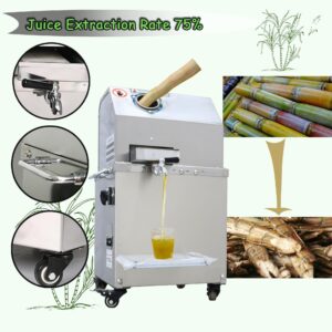 INTSUPERMAI Commercial Sugar Cane Press Juicer Machine with Cleaning Port 304 Stainless Steel Rollers Three Rollers Sugarcane Juice Extractor for Commercial Home Use 110V 750W