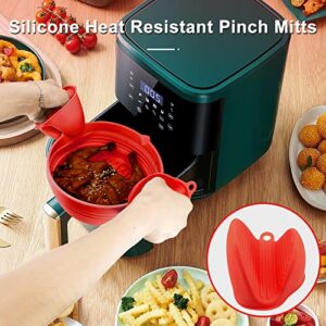 Air fryer Silicone Liners Reusable, 7.5IN Air Fryer Silicone Pot, Foldable Silicone Air Fryer Basket with Silicone Oven Mitts （Red）