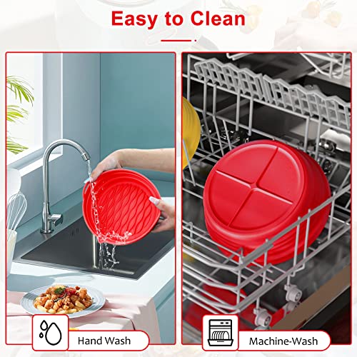 Air fryer Silicone Liners Reusable, 7.5IN Air Fryer Silicone Pot, Foldable Silicone Air Fryer Basket with Silicone Oven Mitts （Red）