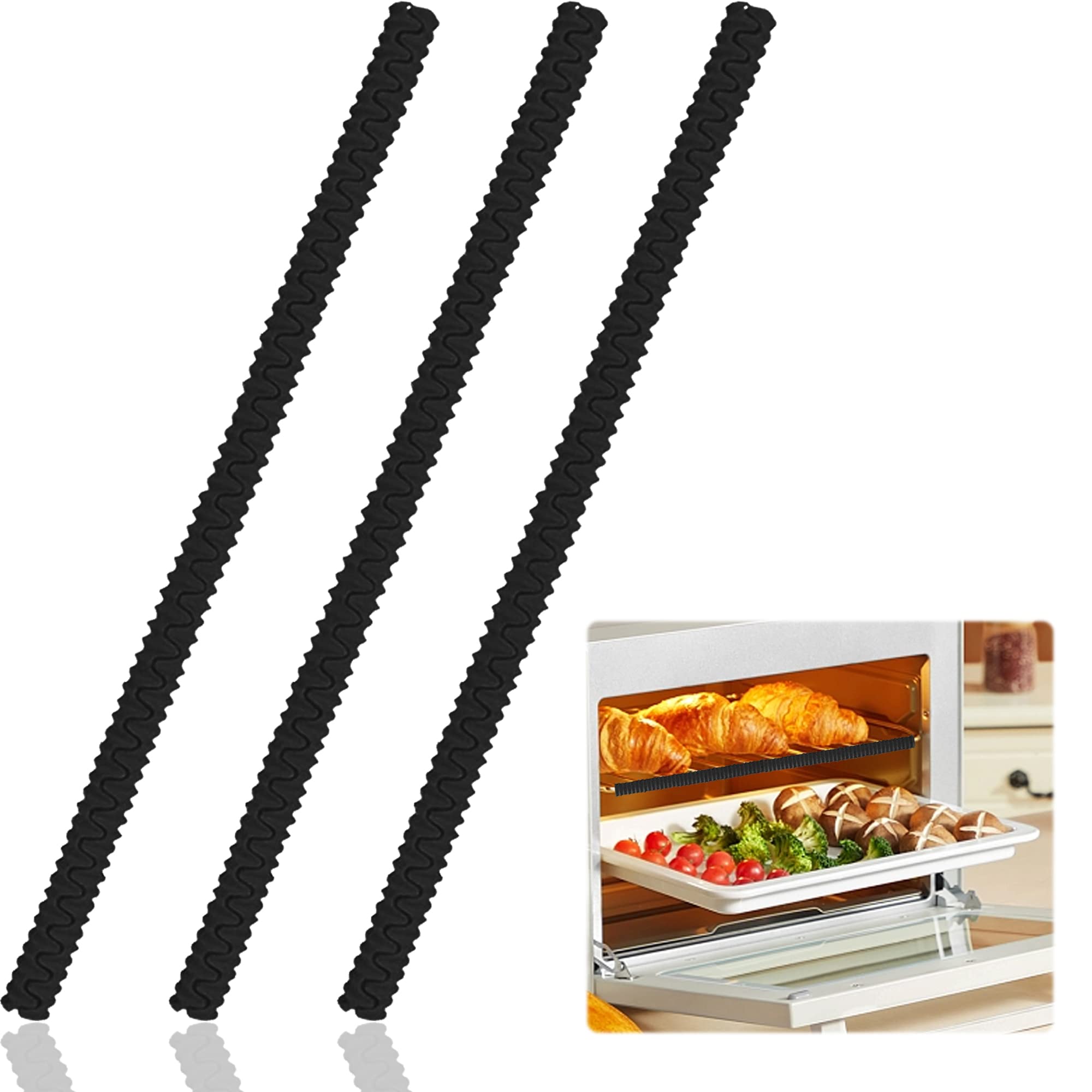 3pcs Silicone Oven Rack Shields - Oven Silicone Anti-Scalding Strips Against Burns and Scars - Arm Against Burns - 14 Inches Long (Black)