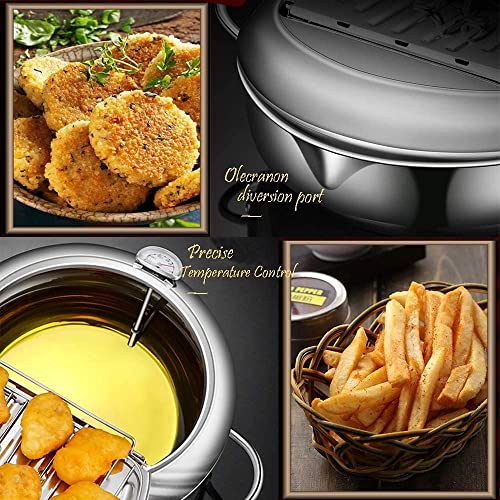 Deep Fryer Pot, 3.4L Tempura Deep Frying Pot 304 Stainless Steel with Temperature Control and Oil Filter Rack for French Fries and Chicken(9.5inch）