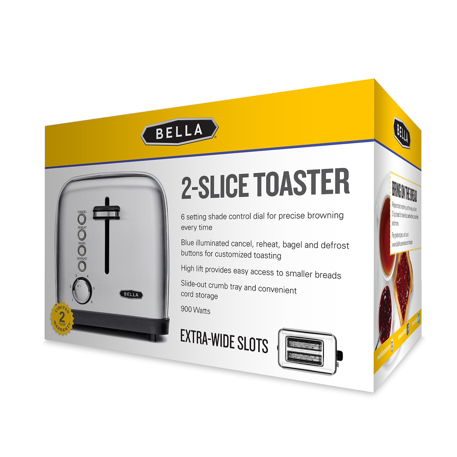 BELLA Classics 2-slice Stainless Steel Toaster