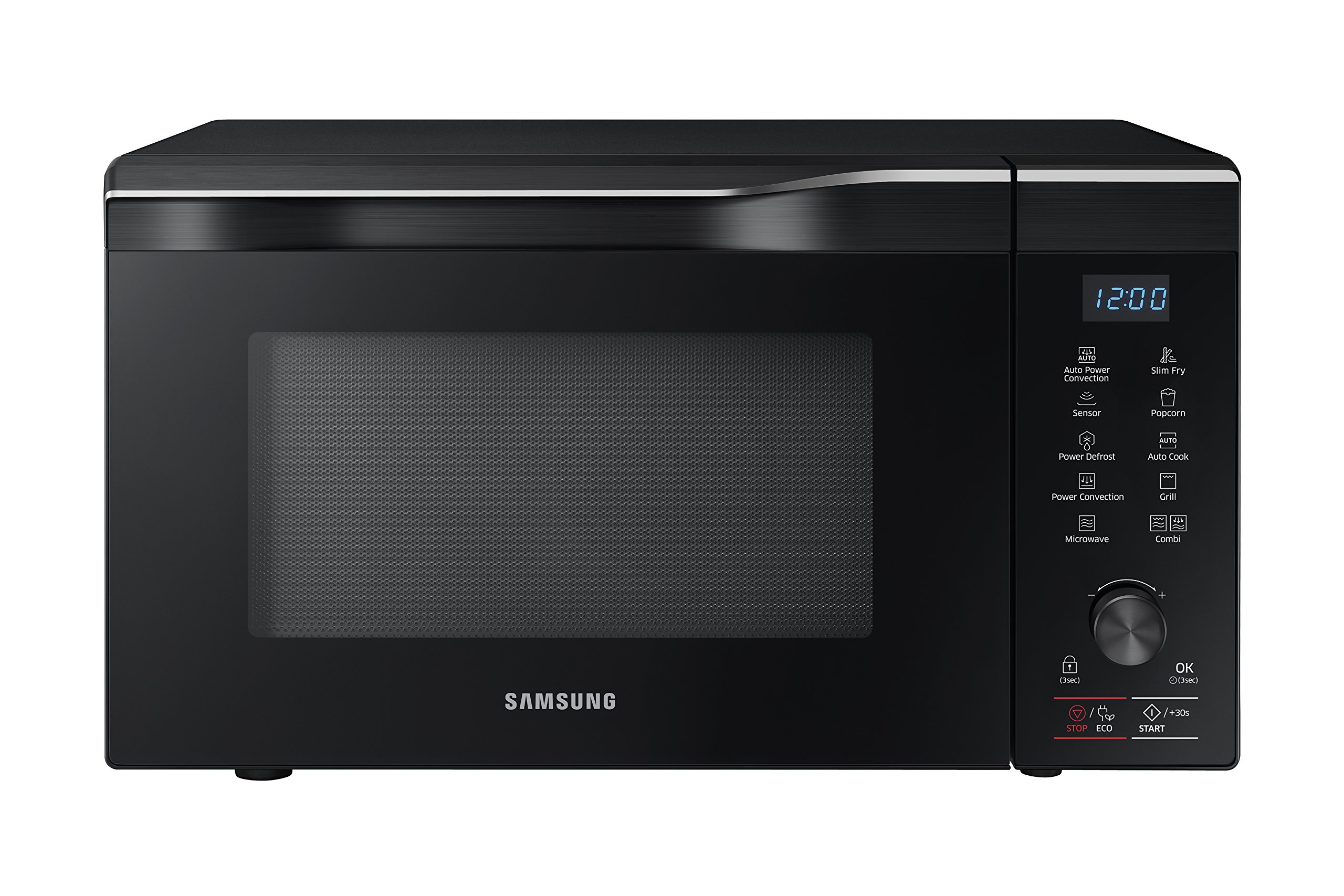 SAMSUNG 1.1 Cu Ft PowerGrill Countertop Microwave Oven w/ Power Convection, Ceramic Enamel Interior, Sensor Cook, Slim Fry, 1000 Watt, MC11K7035CG/AA, Fingerprint Resistant Stainless Steel, Black