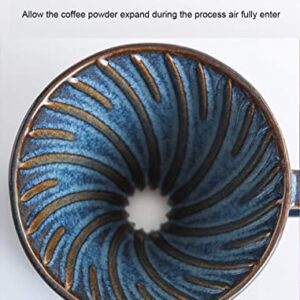 Ceramic Coffee Dripper Filter 60 Angle Tapered 02-4Cup Pour Over Coffee Ceramic Hand Brew Coffee Cup Retro Filter Set Reusable Portable Coffee Maker (2/4 People Large - Sky Blue)