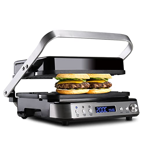 Artestia 6 IN 1 Indoor Grill, Panini Press Sandwich Maker with Independant Temperature Control Electric Grill Indoor Smokeless Panini Grill, Dishwasher Safe Reversible Plates, 1600W, PFAS-Free