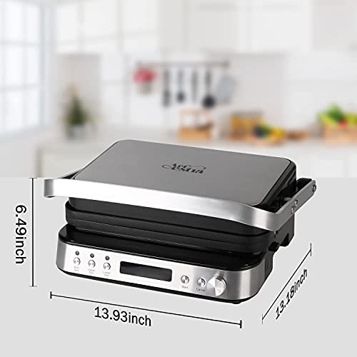 Artestia 6 IN 1 Indoor Grill, Panini Press Sandwich Maker with Independant Temperature Control Electric Grill Indoor Smokeless Panini Grill, Dishwasher Safe Reversible Plates, 1600W, PFAS-Free