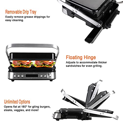 Artestia 6 IN 1 Indoor Grill, Panini Press Sandwich Maker with Independant Temperature Control Electric Grill Indoor Smokeless Panini Grill, Dishwasher Safe Reversible Plates, 1600W, PFAS-Free