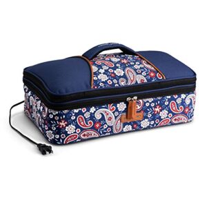 hotlogic 16801170-bpsl food warming tote casserole carrier plus 120v, blue paisley