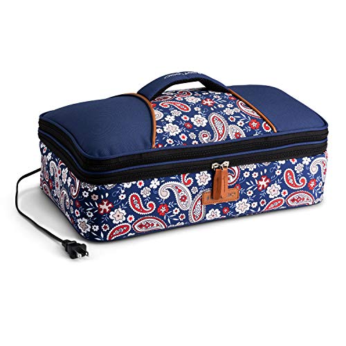 HotLogic 16801170-BPSL Food Warming Tote Casserole Carrier Plus 120V, Blue Paisley