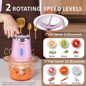 Food Processor 6000mAh Cordless Vegetable Chopper with 5 Cup Glass Bowl, Electric Garlic Meat Choppers BPA-free Baby Food Processors Blender Small Kitchen Mixer Mincer with 4 Blades, 2 Speeds (Pink)