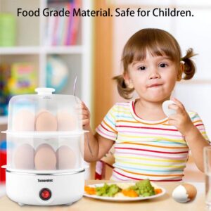 2-tier Egg Cooker Large 14 Eggs Capacity, Tomorotec Electric Rapid Egg Maker, Auto Off for Hard Boiled Eggs, Poached Eggs, Steamed Vegetables, Seafood, Dumplings