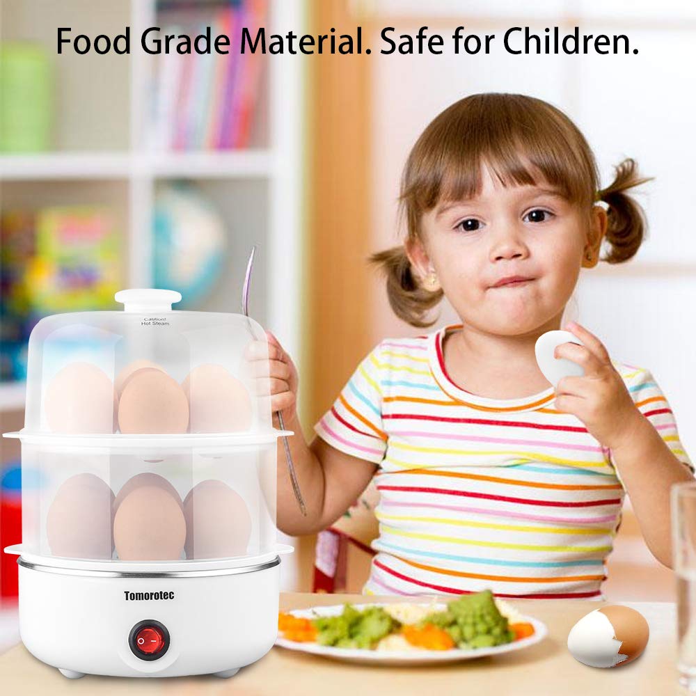 2-tier Egg Cooker Large 14 Eggs Capacity, Tomorotec Electric Rapid Egg Maker, Auto Off for Hard Boiled Eggs, Poached Eggs, Steamed Vegetables, Seafood, Dumplings