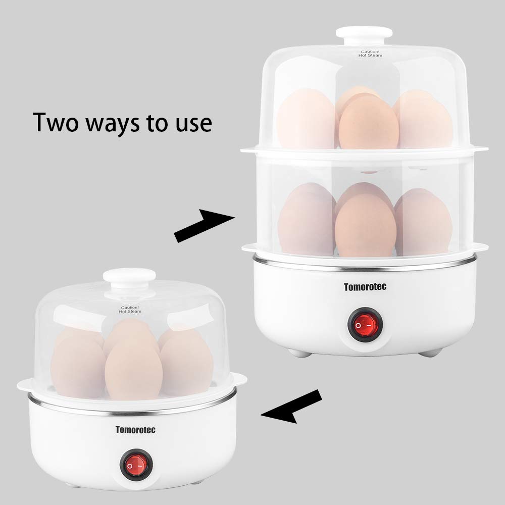 2-tier Egg Cooker Large 14 Eggs Capacity, Tomorotec Electric Rapid Egg Maker, Auto Off for Hard Boiled Eggs, Poached Eggs, Steamed Vegetables, Seafood, Dumplings