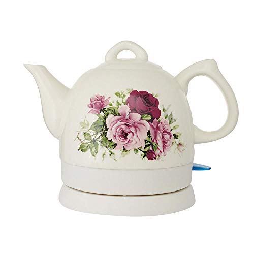 White Country Rose Ceramic Kettle - 1L | Cordless kettle with retro design | Fast boiling with anti-limescale properties | From Jean Patrique