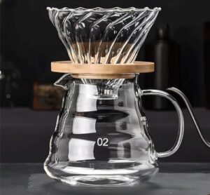 cofisuki pour over coffee maker - 20 oz /600ml coffee server with glass coffee dripper, stylish and elegant 2 in 1 dripper coffee maker kit coffee maker for home or office, 1-5 cups