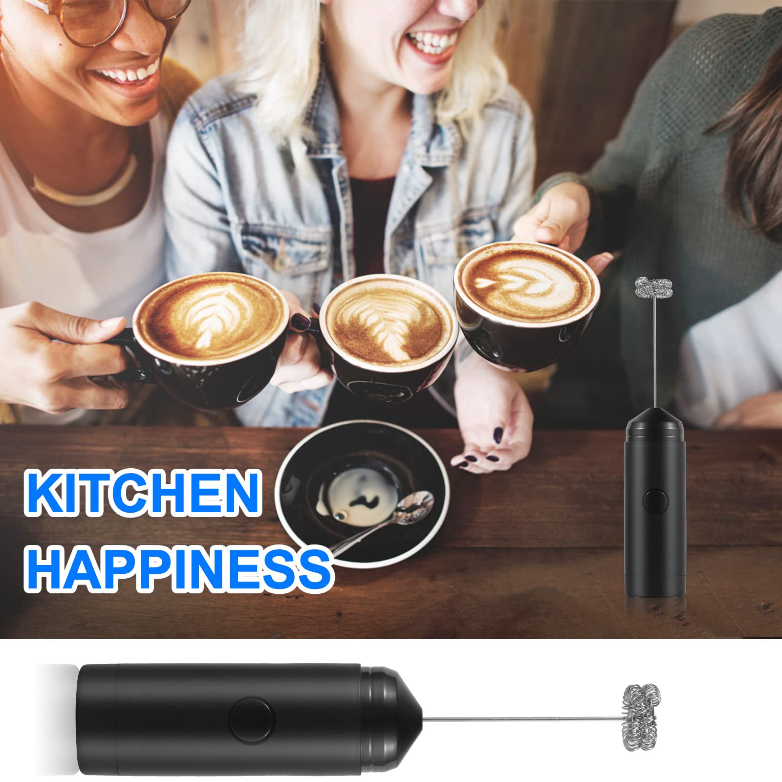 Milk Frother, Maker for Coffee, Latte, Cappuccino, Hot Chocolate, Durable Mini Drink Mixer With Stainless Steel, Black