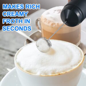 Milk Frother, Maker for Coffee, Latte, Cappuccino, Hot Chocolate, Durable Mini Drink Mixer With Stainless Steel, Black