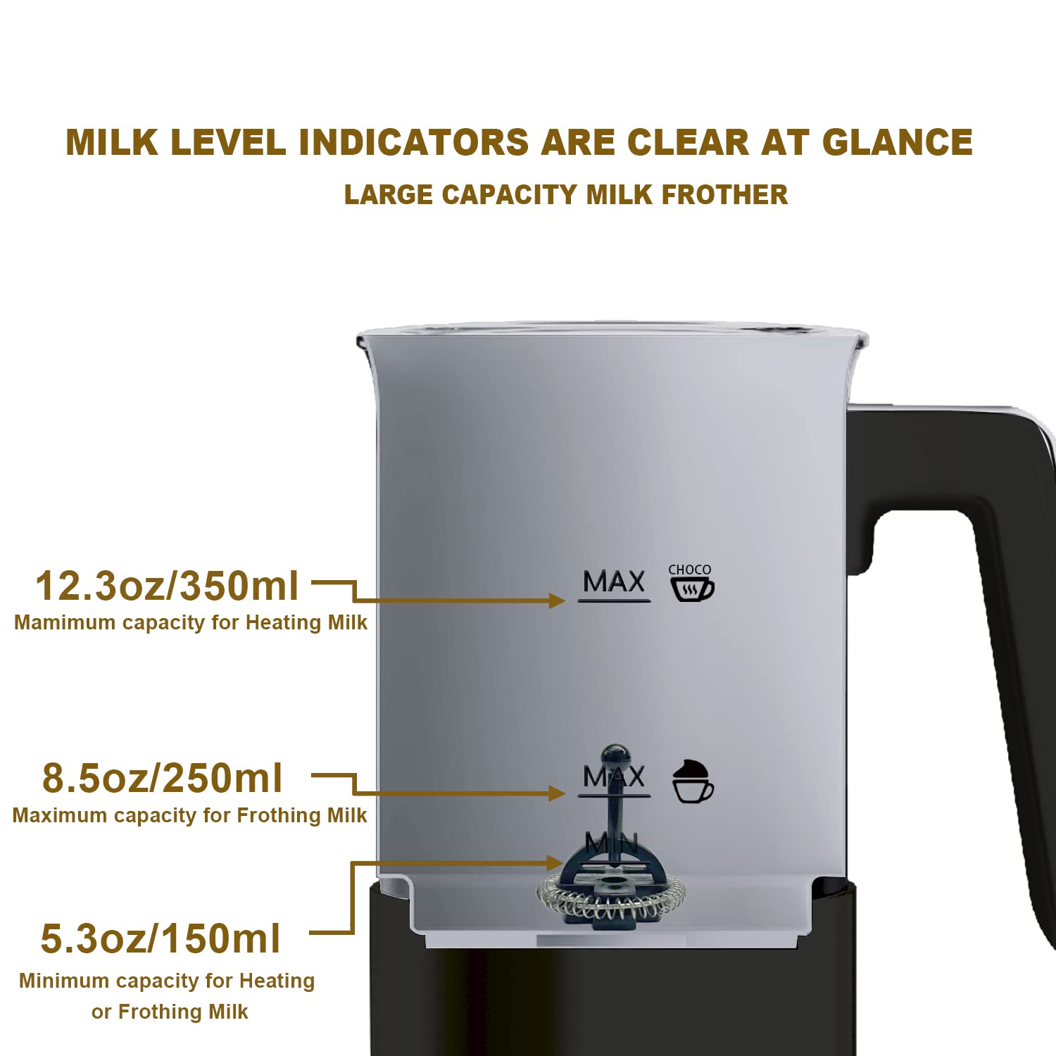 Huogary Electric Milk Frother and Steamer - 4 In 1 Hot and Cold Foam Maker, 10.1-ounce Large Capacity,Automatic Milk Warmer for Lattes, 120V (Black)