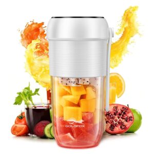 goldfox portable blender for shakes and smoothies, personal blender usb rechargeable, travel mini blender, smoothie maker, fresh juice blender cup for outdoors, gym, office 350ml(11.84oz)