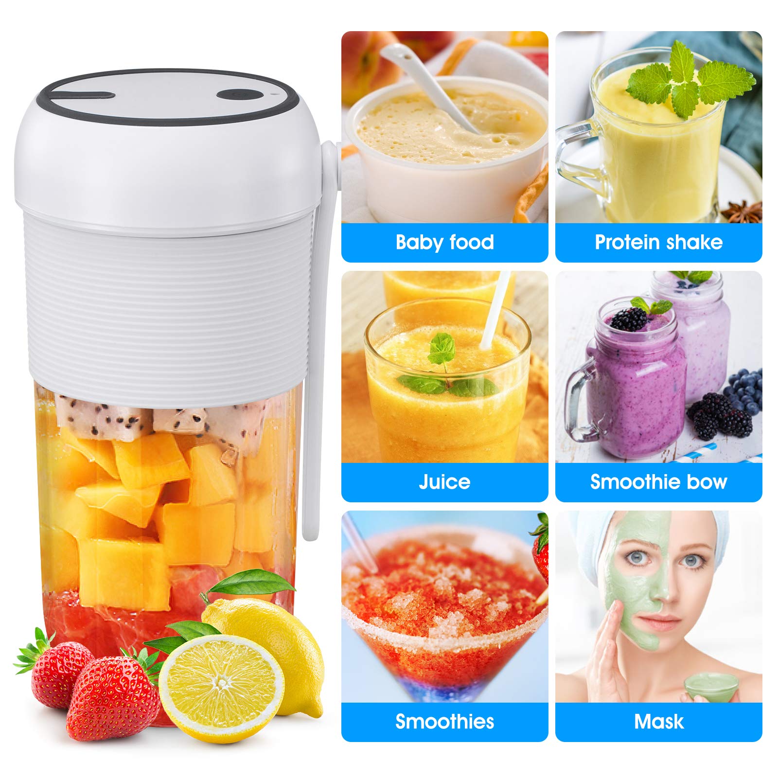 GOLDFOX Portable Blender for Shakes and Smoothies, Personal Blender USB Rechargeable, Travel Mini Blender, Smoothie Maker, Fresh Juice Blender Cup for Outdoors, Gym, Office 350ML(11.84oz)