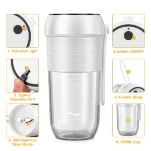 GOLDFOX Portable Blender for Shakes and Smoothies, Personal Blender USB Rechargeable, Travel Mini Blender, Smoothie Maker, Fresh Juice Blender Cup for Outdoors, Gym, Office 350ML(11.84oz)